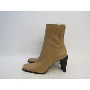 Nine West Womens Size 7.5 M Tan Leather Zip Ankle Fashion Boots Bootie